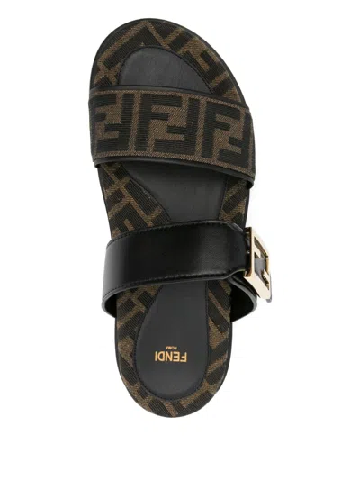Fendi Leather Sandals With Double Strap And Buckle In Green