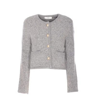Dunst Grey Collarless Knit Jacket In Gray