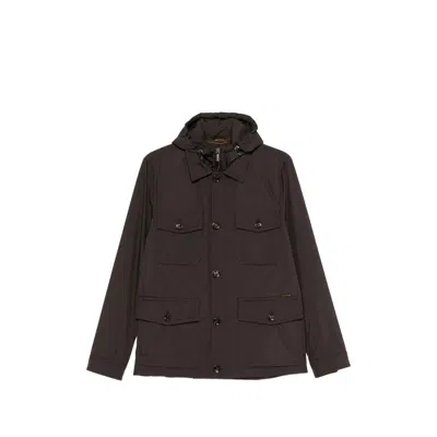 Moorer Button Hooded Jacket In Brown