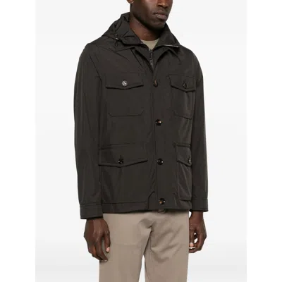 Moorer Button Hooded Jacket In Brown