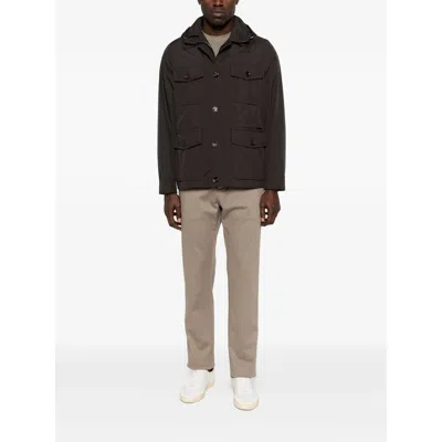 Moorer Button Hooded Jacket In Brown