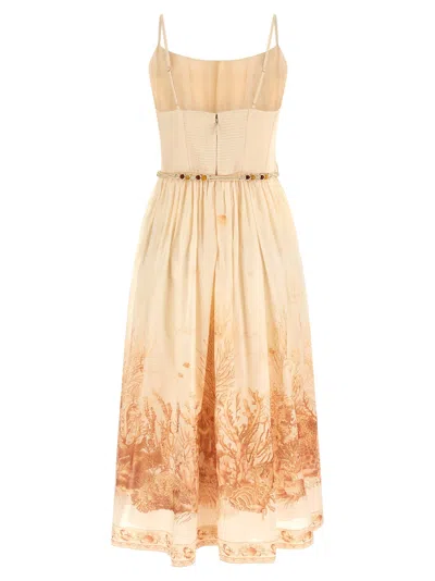 Zimmermann Wanderlust Corset Midi Dress Cream In Orange