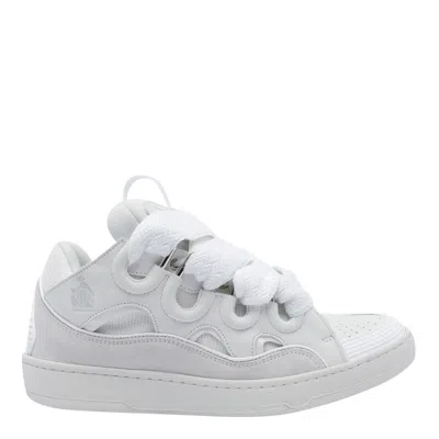 Lanvin Curb Sneakers In White Suede And Leather In White