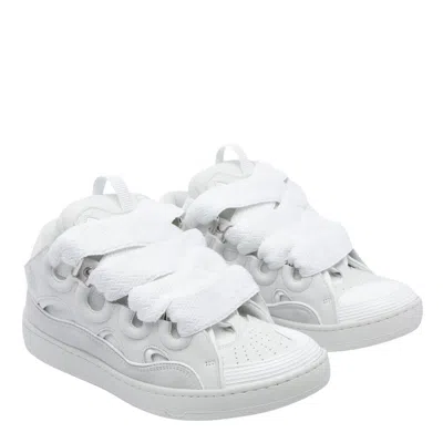 Lanvin Curb Sneakers In White Suede And Leather In White
