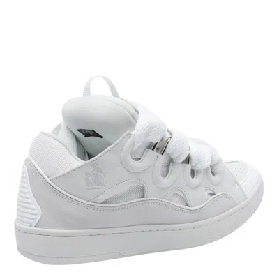 Lanvin Curb Sneakers In White Suede And Leather In White