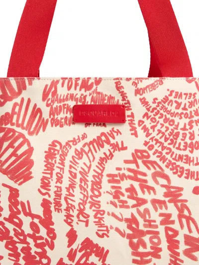 Dsquared2 Printed Canvas Shopping Bag In Red
