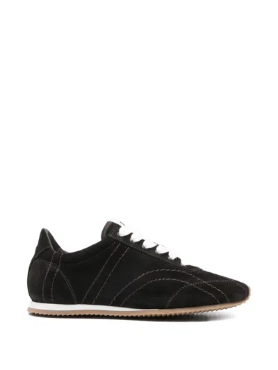 Totême Leather Sneakers Contrast Stitching Low Top Rubber In Black