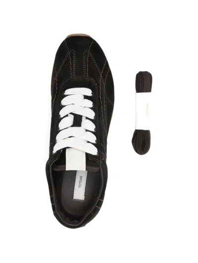 Totême Leather Sneakers Contrast Stitching Low Top Rubber In Black