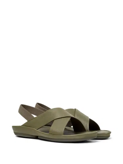 Camper Isla Crossover-strap Leather Sandals In Green