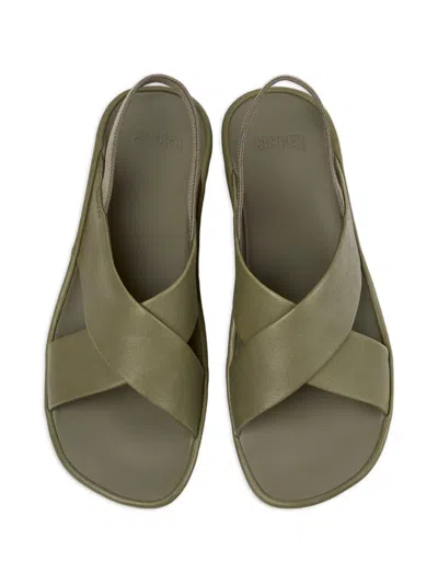 Camper Isla Crossover-strap Leather Sandals In Green