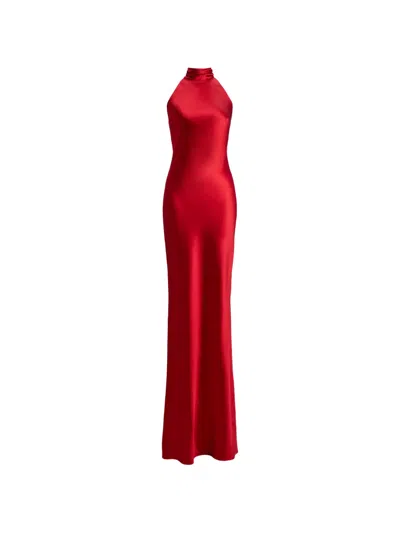 Ralph Lauren Chilton Stretch Satin Evening Dress In Bright Red