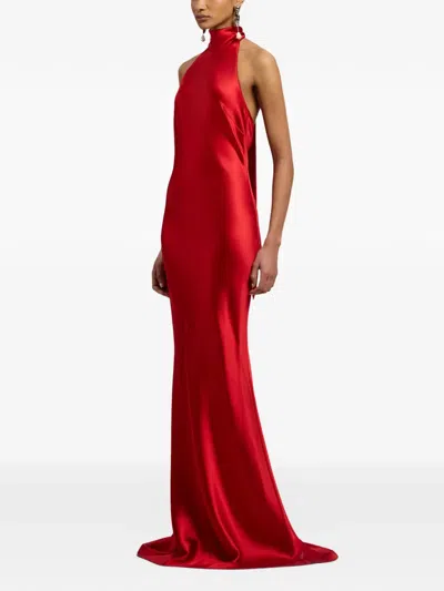Ralph Lauren Chilton Stretch Satin Evening Dress In Bright Red