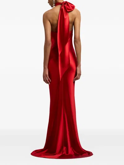 Ralph Lauren Chilton Stretch Satin Evening Dress In Bright Red