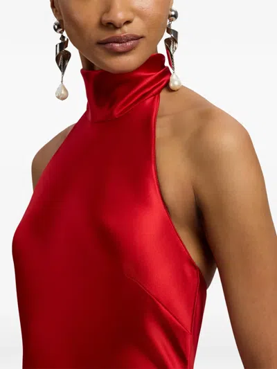 Ralph Lauren Chilton Stretch Satin Evening Dress In Bright Red