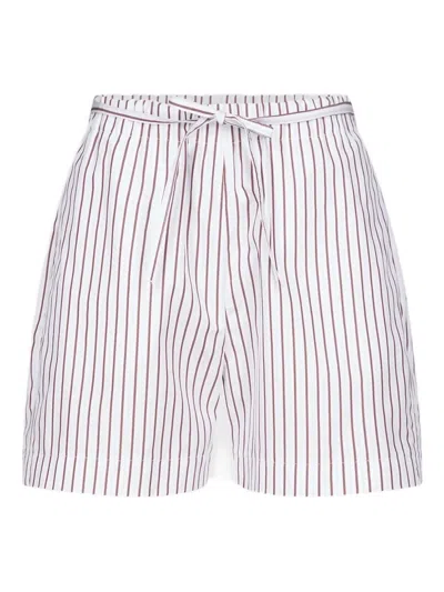 Loulou De Saison Relaxed Fit Shorts With Vertical Brown Stripes In White