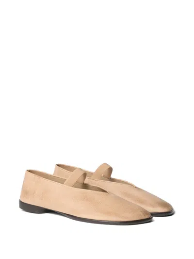 Lemaire Leather Glove Ballerinas Pointed Toe Strap In Neutral