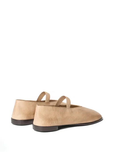 Lemaire Leather Glove Ballerinas Pointed Toe Strap In Neutral