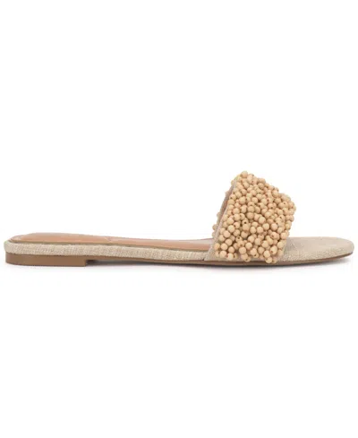 Vince Camuto Balea Beaded Band Flat Sandals In Brown