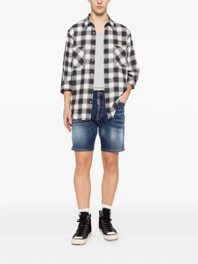 Dsquared2 Distressed Effect Mini Shorts With Raw Hem And Five Pockets In Blue