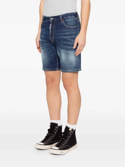 Dsquared2 Distressed Effect Mini Shorts With Raw Hem And Five Pockets In Blue