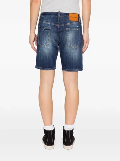 Dsquared2 Distressed Effect Mini Shorts With Raw Hem And Five Pockets In Blue