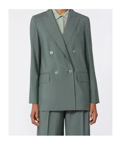 Max Mara Double-breasted Linen Blazer With Pointed Lapels In Green