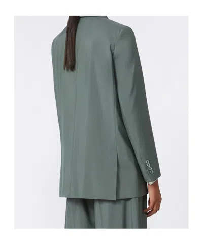 Max Mara Double-breasted Linen Blazer With Pointed Lapels In Green