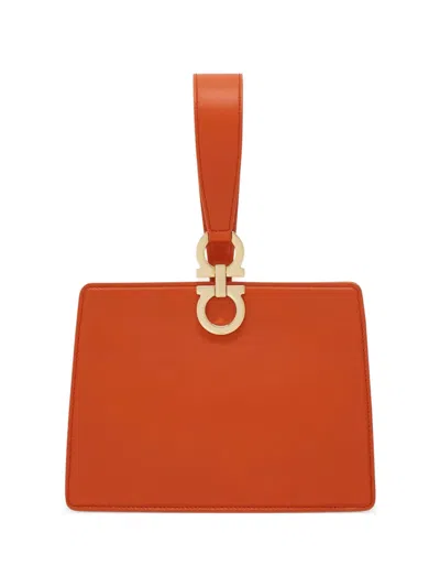 Ferragamo Rectangular Orange Clutch With Gold-tone Clasp In Orange