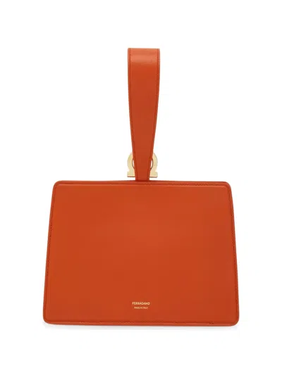 Ferragamo Rectangular Orange Clutch With Gold-tone Clasp In Orange