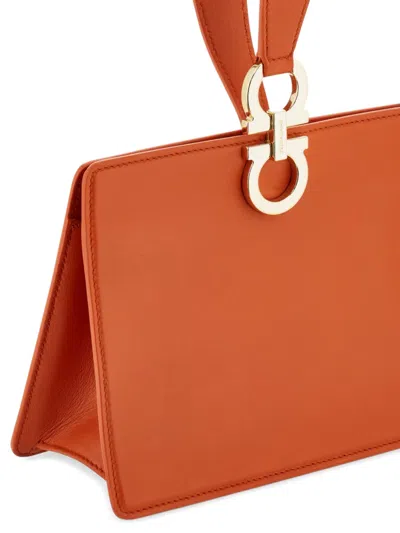 Ferragamo Rectangular Orange Clutch With Gold-tone Clasp In Orange