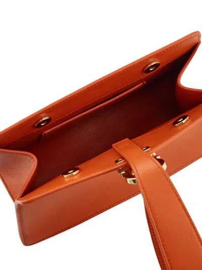 Ferragamo Rectangular Orange Clutch With Gold-tone Clasp In Orange