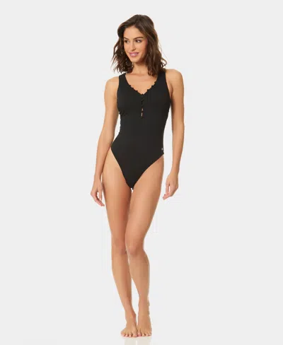 Cece Covered Button One-piece In Black