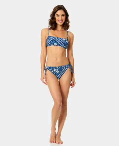 Cece Womens Over The Shoulder Bandeau Neck Bikini Top Full Coverage Hipster Bottoms In Blue
