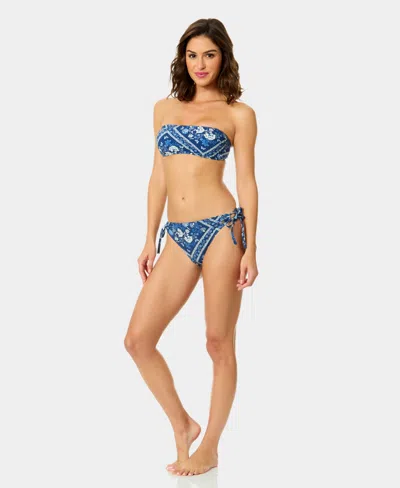 Cece Womens Over The Shoulder Bandeau Neck Bikini Top Full Coverage Hipster Bottoms In Blue