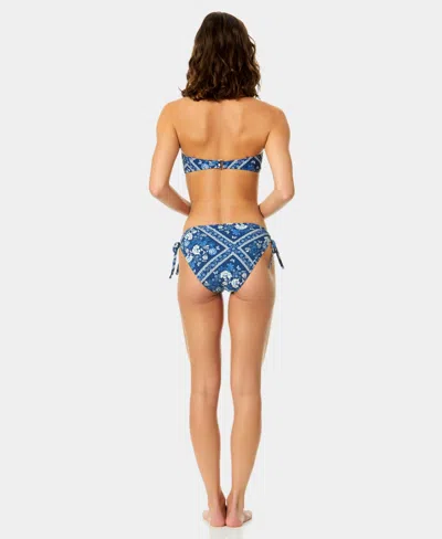 Cece Womens Over The Shoulder Bandeau Neck Bikini Top Full Coverage Hipster Bottoms In Blue