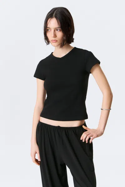 Weekday Slim Short-sleeved V-neck T-shirt In Black