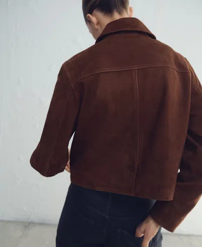 Mango Suede Button Front Crop Jacket In Brown
