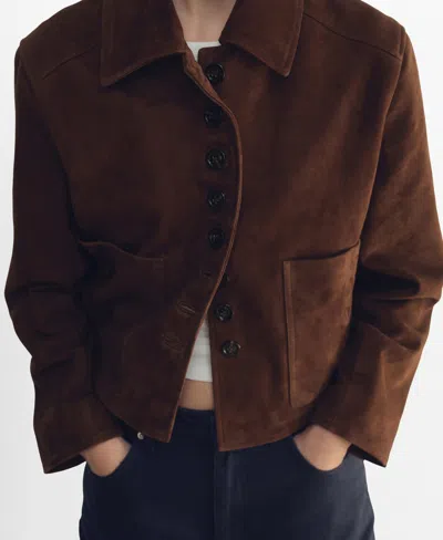 Mango Suede Button Front Crop Jacket In Brown