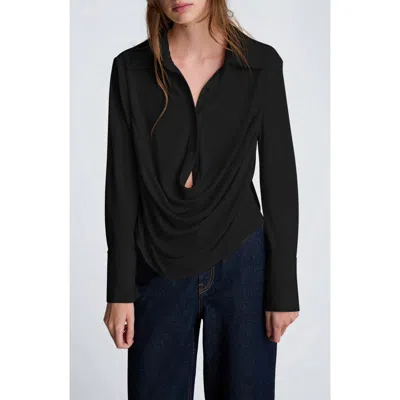 Kenneth Cole Drape Front Pullover Shirt In Black