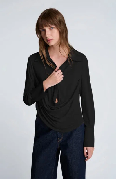 Kenneth Cole Drape Front Pullover Shirt In Black