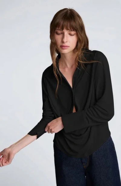 Kenneth Cole Drape Front Pullover Shirt In Black