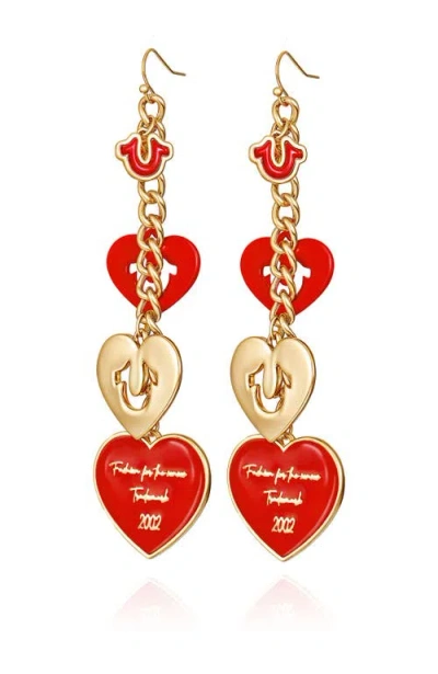 True Religion Cascading Red Heart Linear Earring In Red