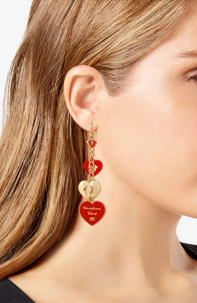 True Religion Cascading Red Heart Linear Earring In Red