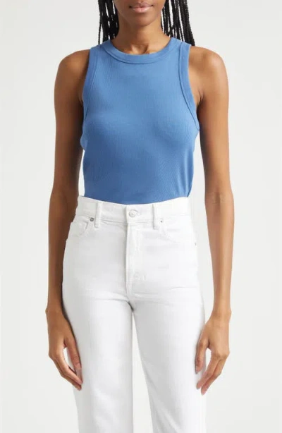 Veronica Beard Jordyn Rib Stretch Cotton Crop Tank In Blue