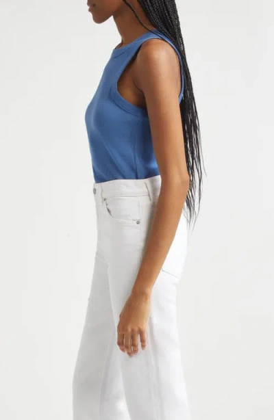 Veronica Beard Jordyn Rib Stretch Cotton Crop Tank In Blue