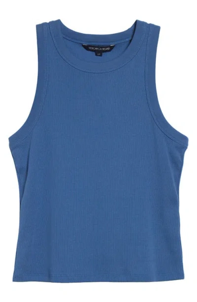 Veronica Beard Jordyn Rib Stretch Cotton Crop Tank In Blue
