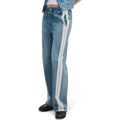 Rag & Bone Miramar Side Stripe Wide Leg Cotton Terry Sweatpant Jeans In Green