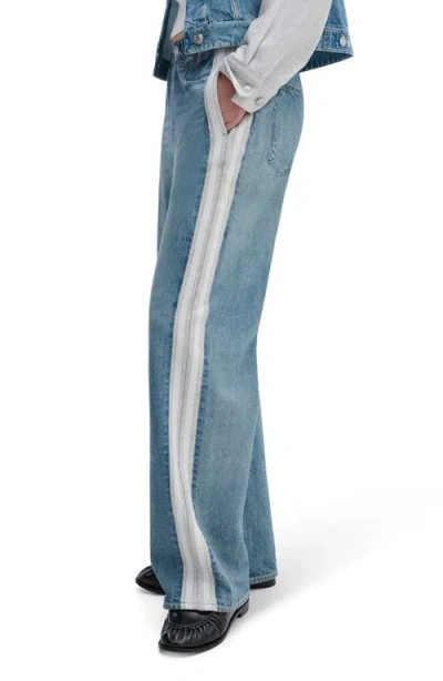 Rag & Bone Miramar Side Stripe Wide Leg Cotton Terry Sweatpant Jeans In Green