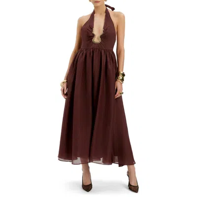 Bardot Cavarly Ramie Halter Dress In Brown