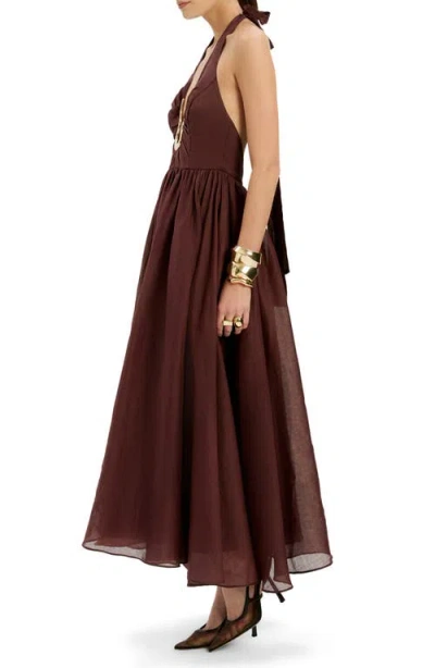Bardot Cavarly Ramie Halter Dress In Brown